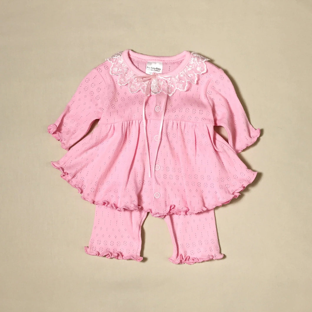 Itty Bitty Baby Pink Pointelle Ruffle Dress Set Preterm 3 (3-5lbs)
