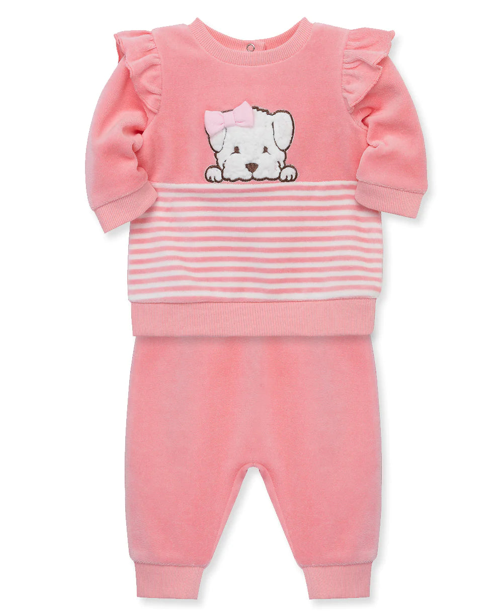 Little Me Puppy Velour Pant Set - Pink