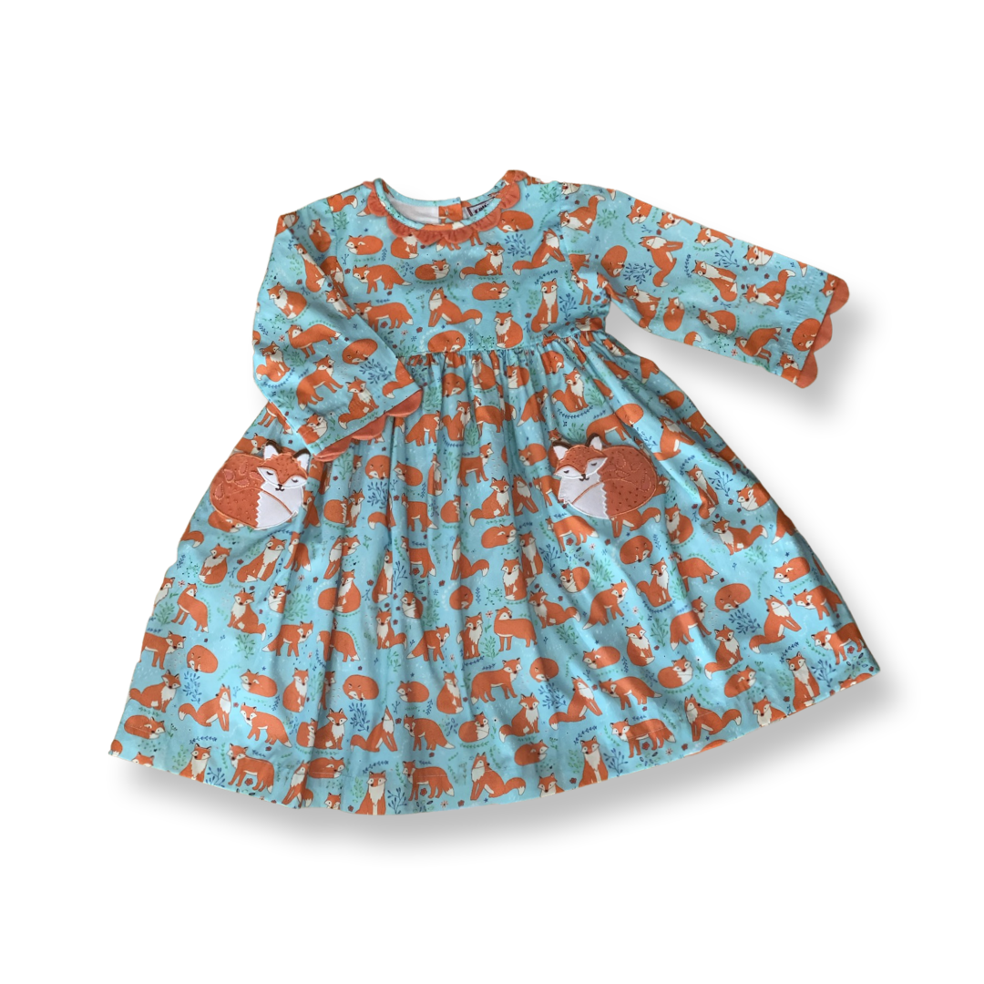 Cotton Kids Girls Fox Pocket Dress