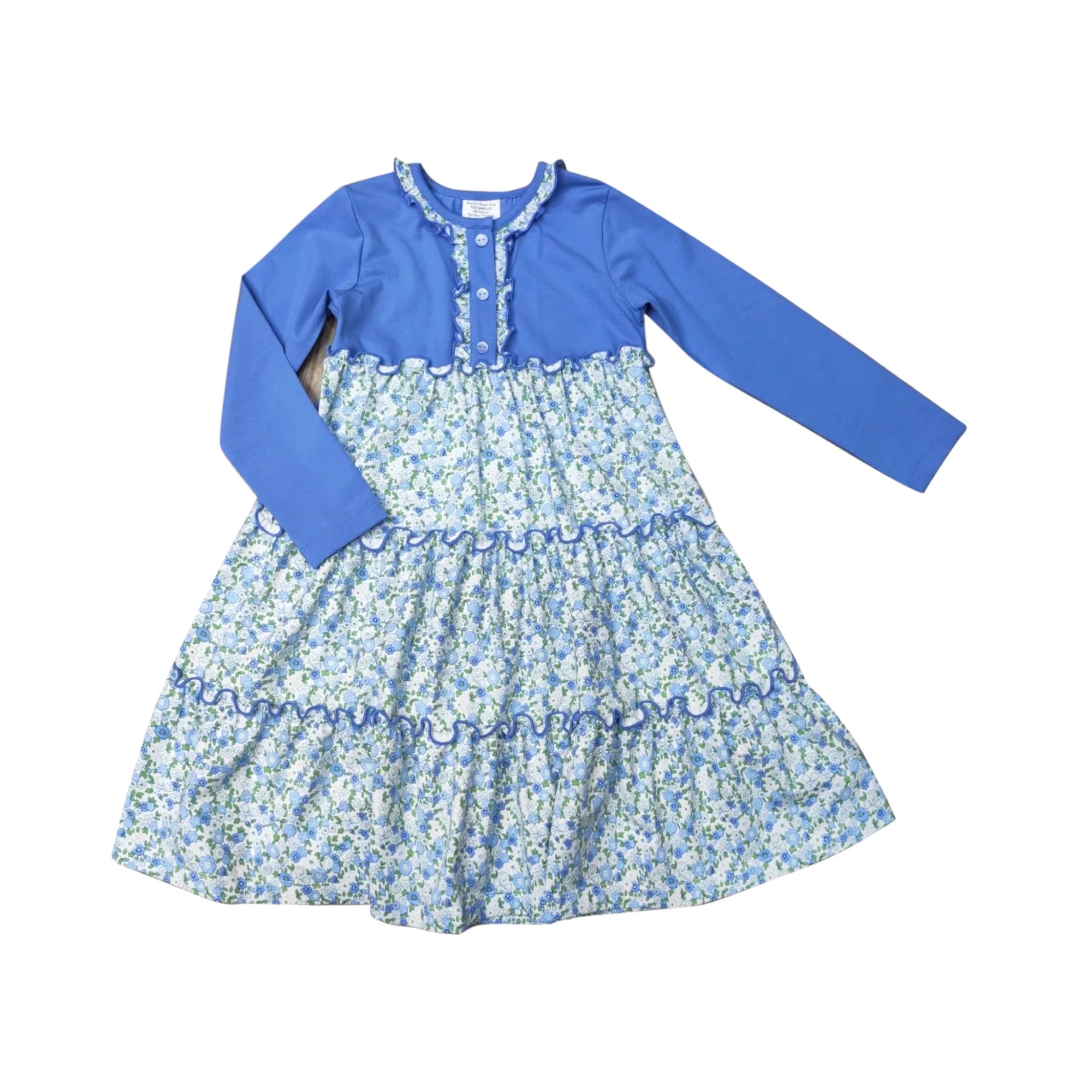 Ishtex Blue Flower Tiered Dress