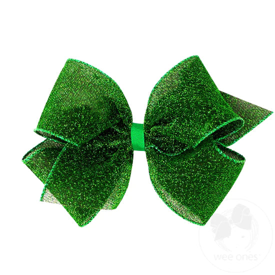 Wee Ones Green Medium Party Glitter Bow