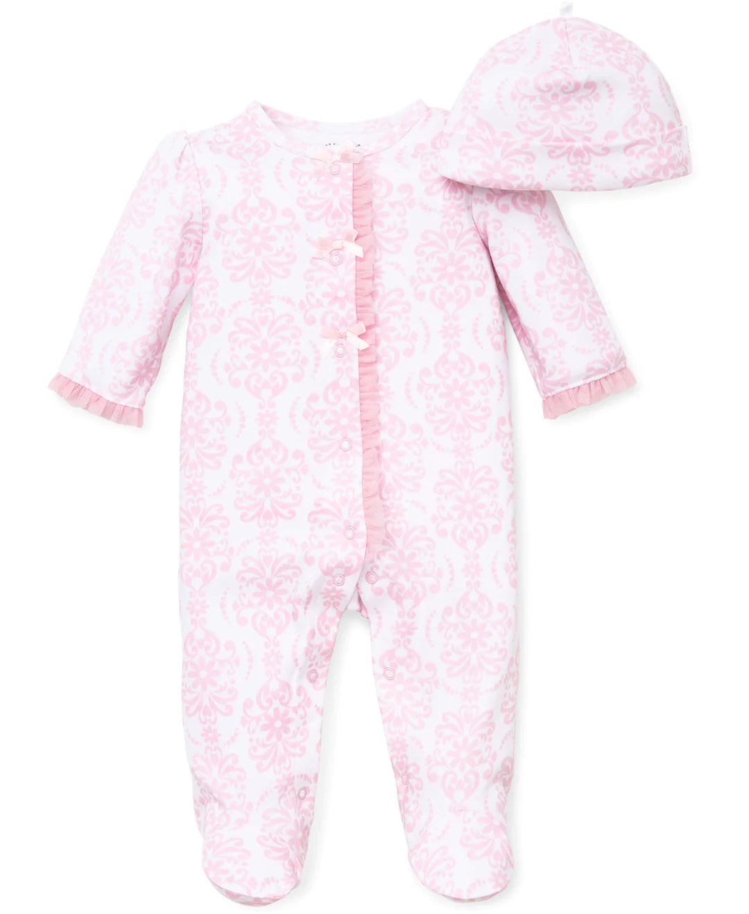 Little Me Girls Damask Scroll Footed One-Piece and Hat