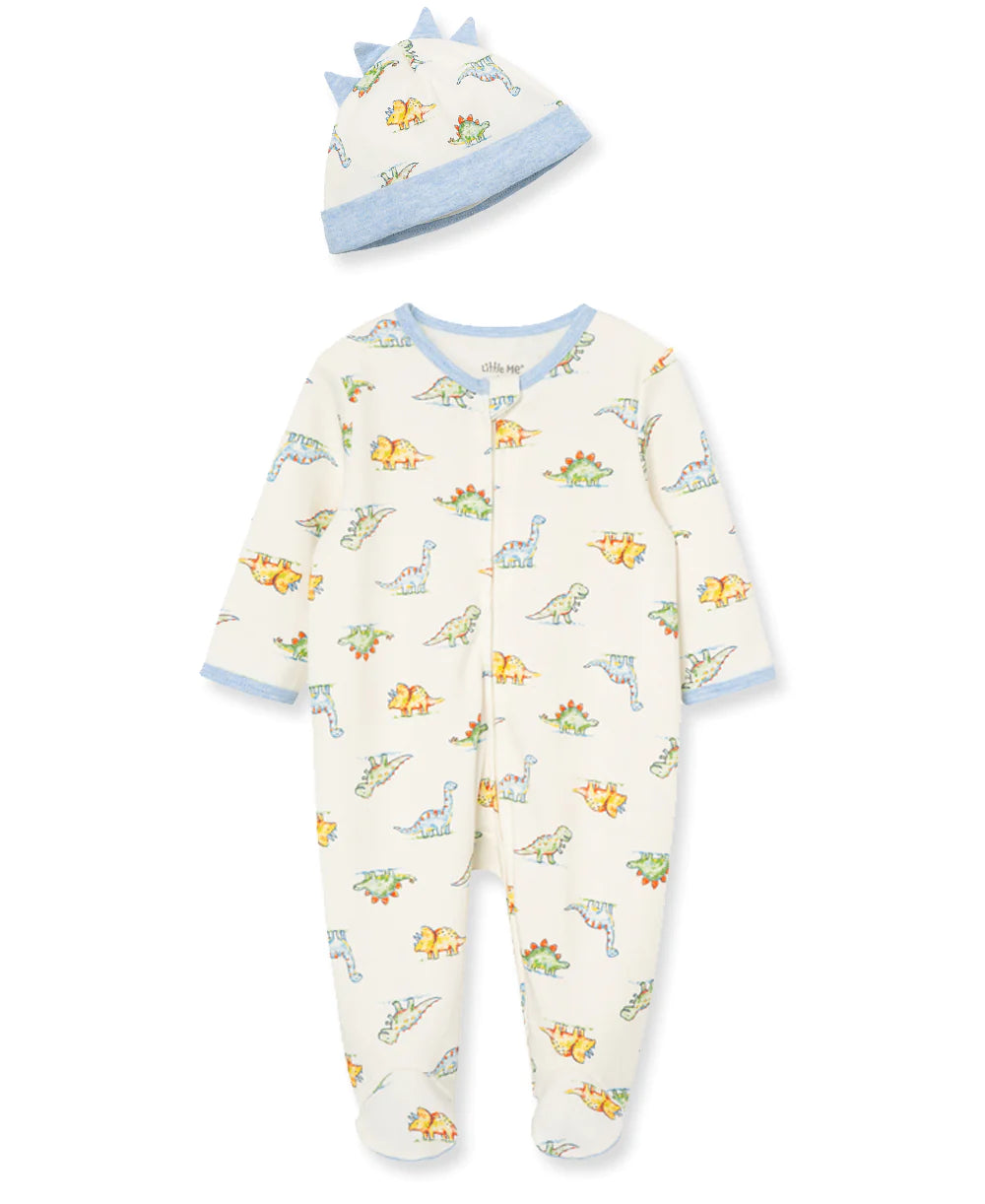 Little Me Boys Dinomite Zip Footed One-Piece and Hat