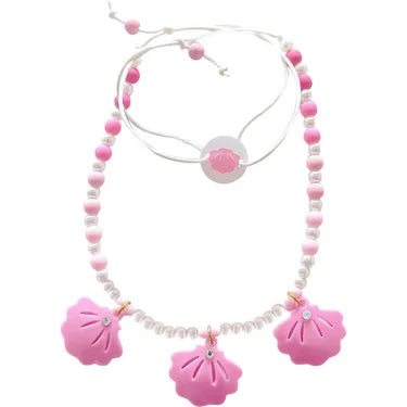 Lilies & Roses Seashell Pink Beaded Necklace