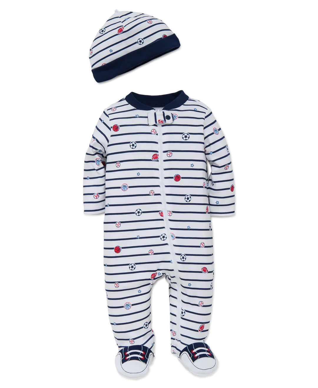 Little Me Sports Star Zipper Footed One-Piece and Hat