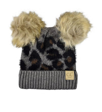 Load image into Gallery viewer, CC Baby Double Pom Pom Leopard Beanie
