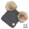 CC Kids Faux Fur Double Pom Pom Knit Beanie