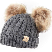 Load image into Gallery viewer, CC Kids Faux Fur Double Pom Pom Knit Beanie
