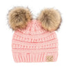 CC Solid Ribbed Infant Natural Fur Double Pom Pom Beanie