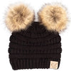 CC Solid Ribbed Infant Natural Fur Double Pom Pom Beanie