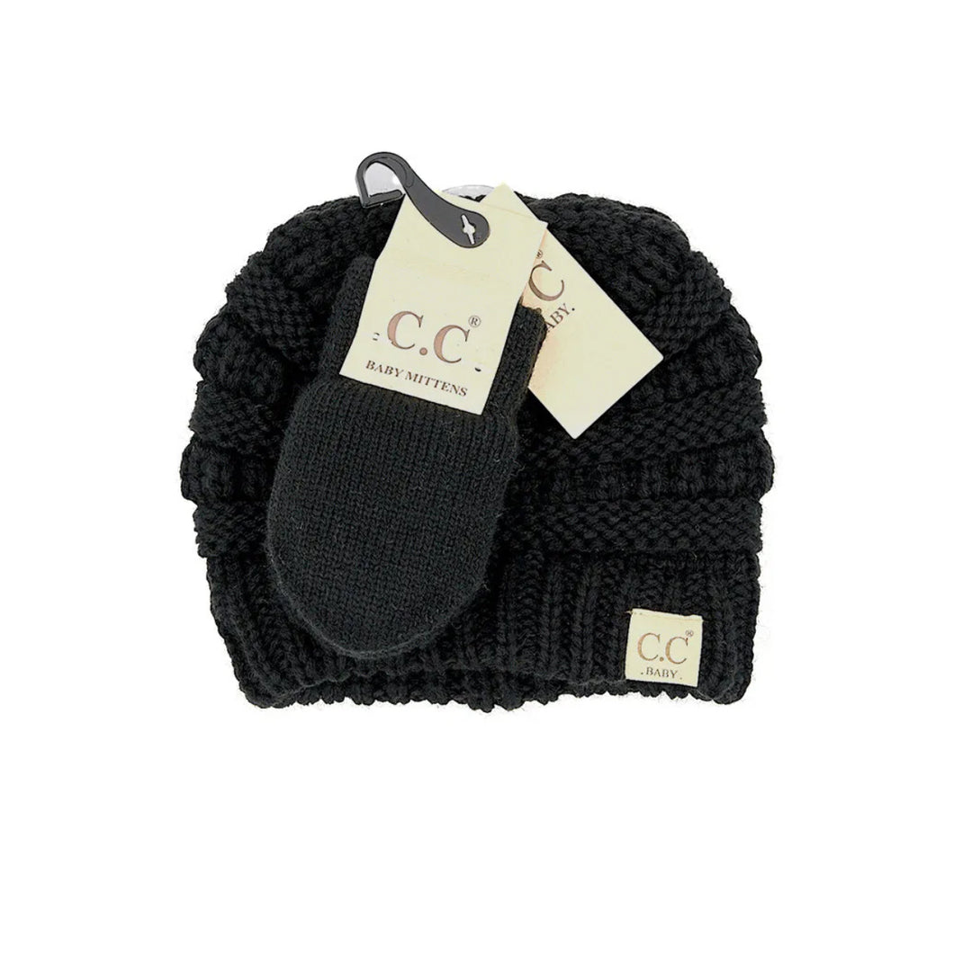 CC Solid Ribbed Baby Beanie and Mitten Gloves