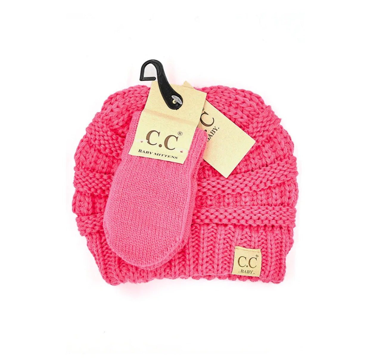 CC Solid Ribbed Baby Beanie and Mitten Gloves