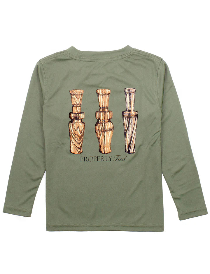 Properly Tied Boys Perfomace Tee LS Duck Calls Olive