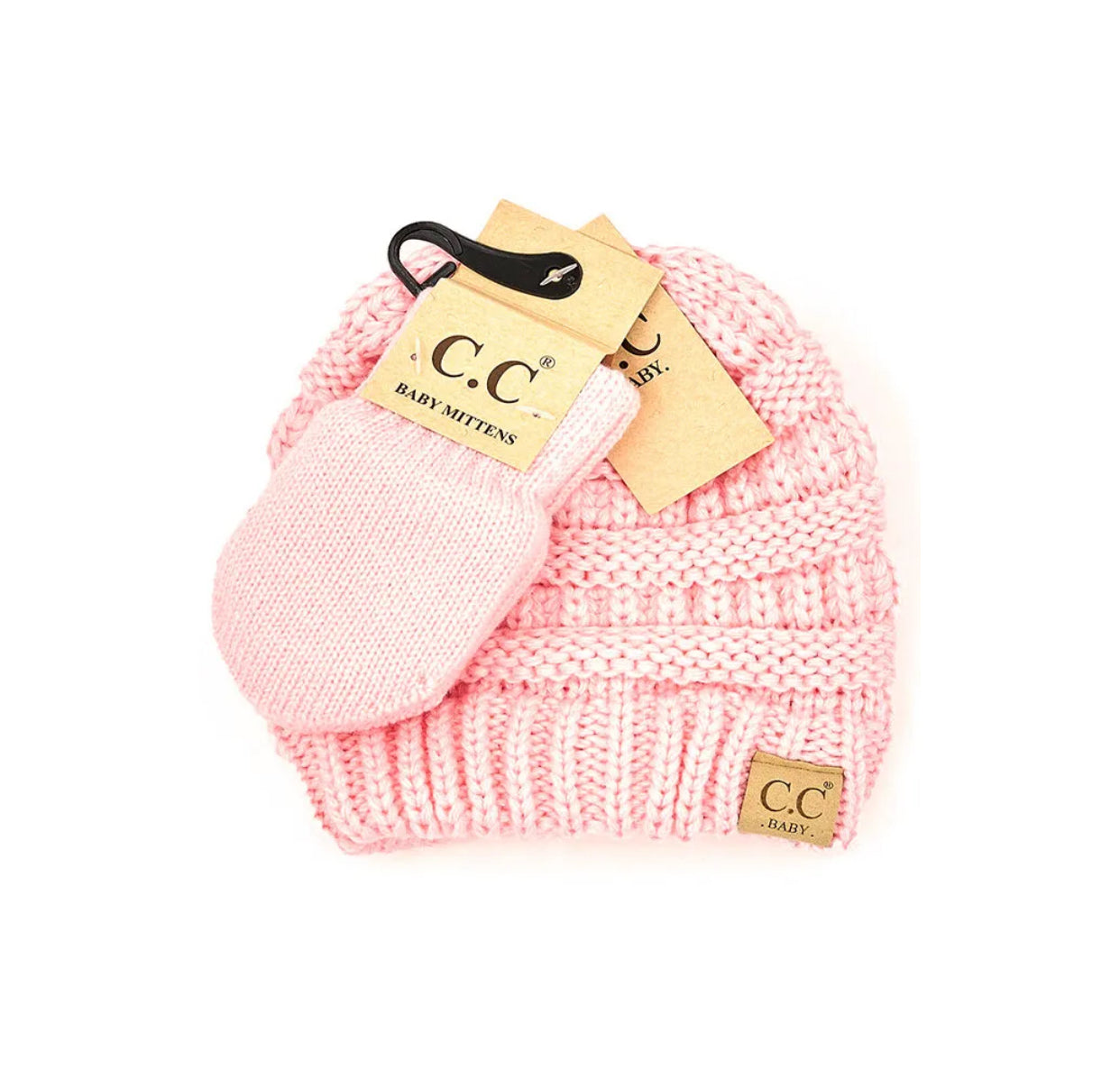 CC Solid Ribbed Baby Beanie and Mitten Gloves