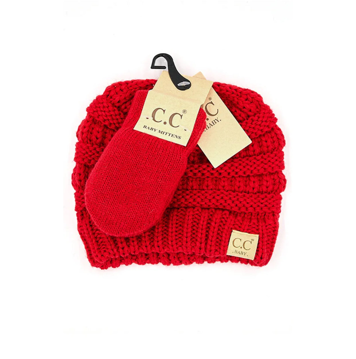 CC Solid Ribbed Baby Beanie and Mitten Gloves