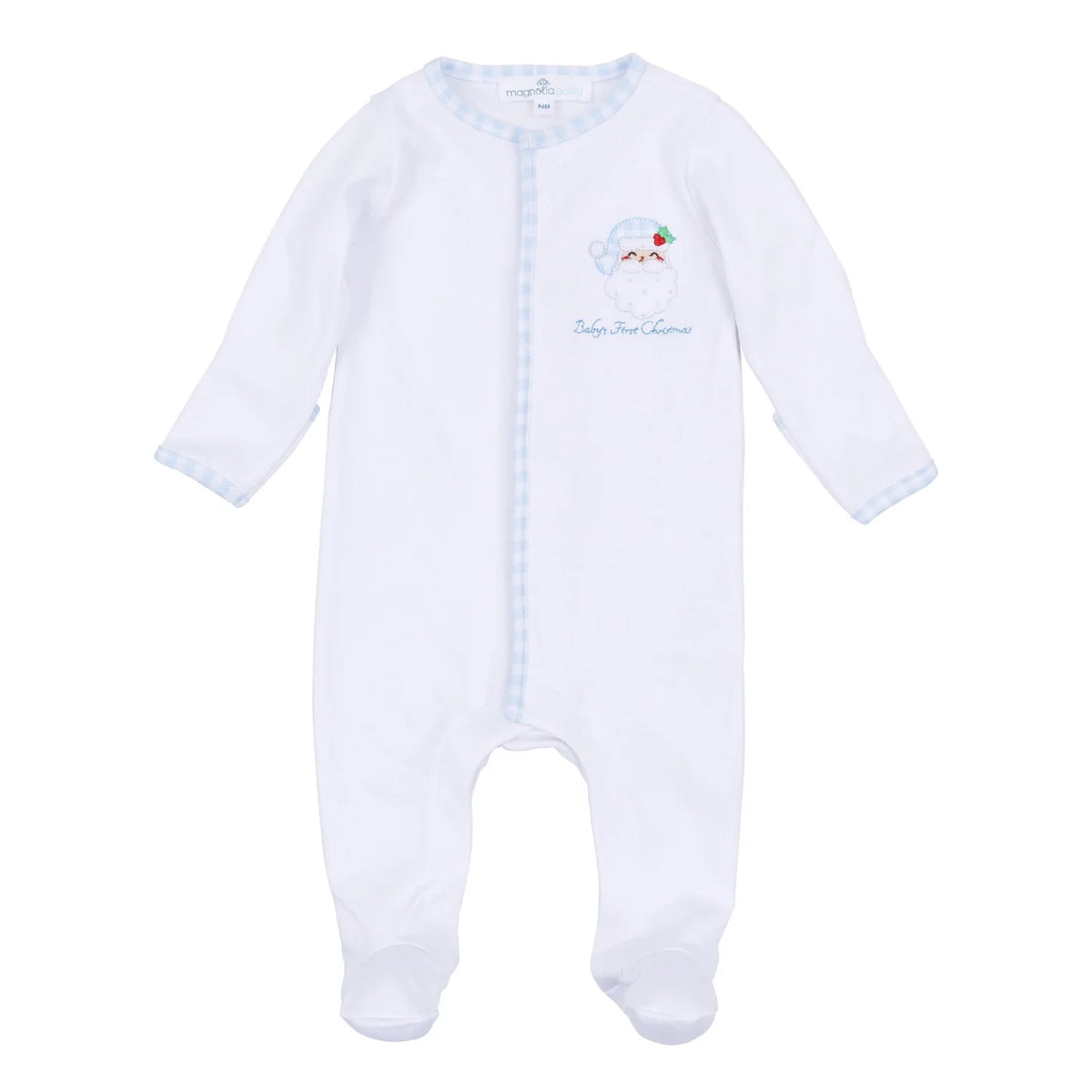 Sweet St Nick Applique Baby's First Christmas Footie - Light Blue