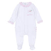 Sweet St Nick Applique Baby's First Christmas Ruffle Footie - Pink