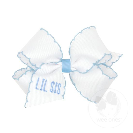 Wee Ones Medium Blue Embroidered Lil Sis Bow