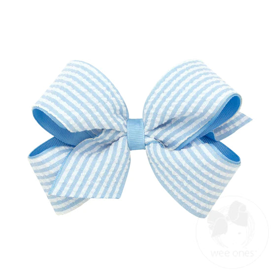 Wee Ones Medium Blue Seersucker Bow