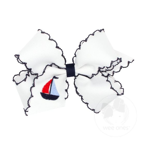 Wee Ones King White Embroidered Sailboat Bow