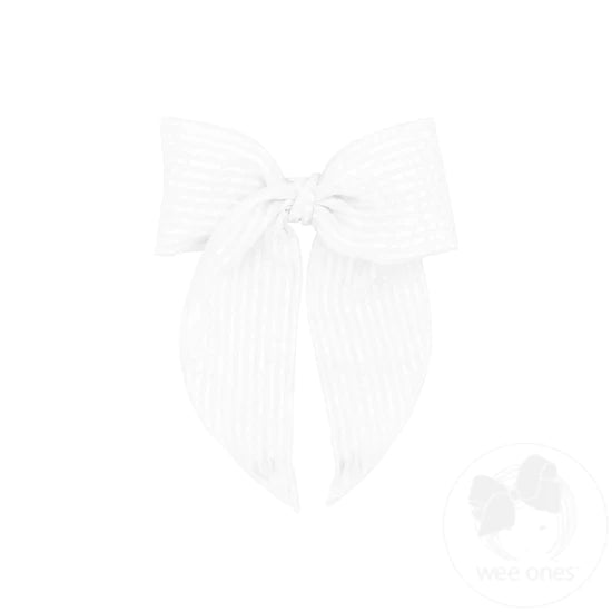 Wee Ones Medium White Seersucker Bowtie w/Tails