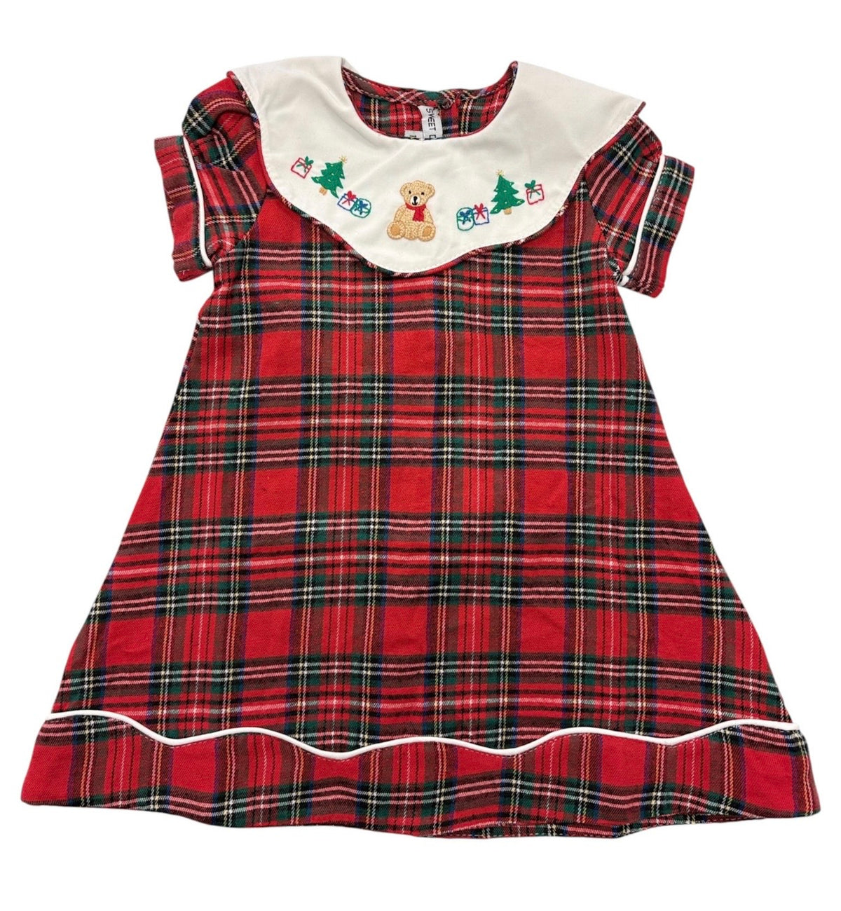 Teddy Bear Embroidered Plaid Dress