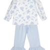 Evie White/Blue Floral Bow Pant Set