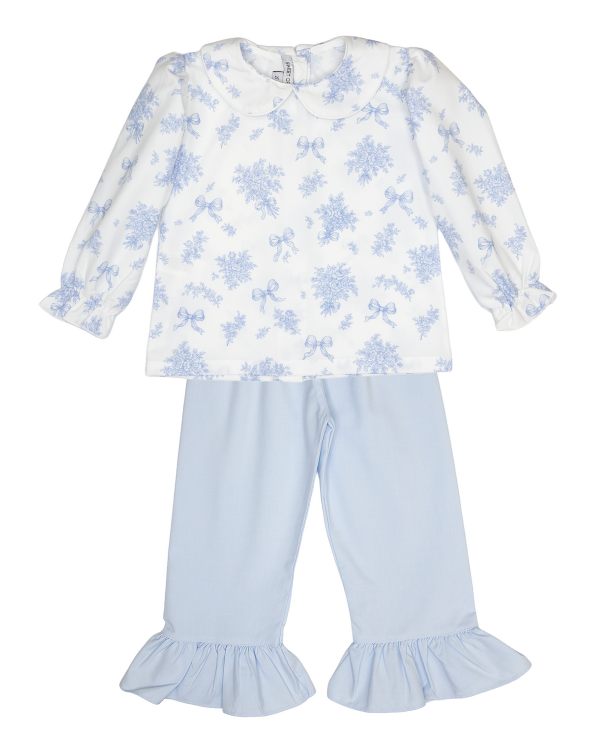 Evie White/Blue Floral Bow Pant Set