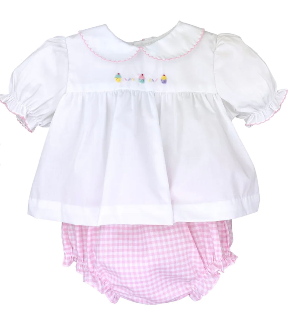 Petit Ami Cupcake Embroidered Diaper Set