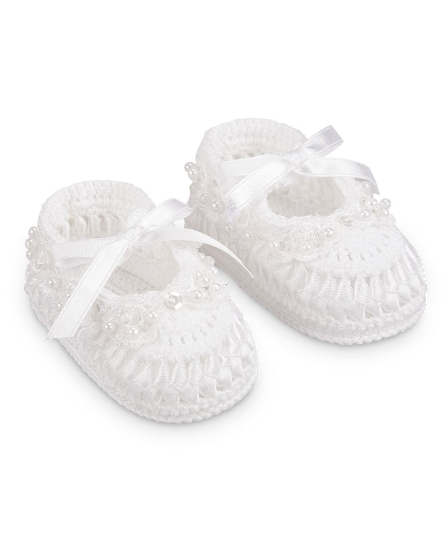 Jefferies Socks Pearl Ribbon Crochet Bootie