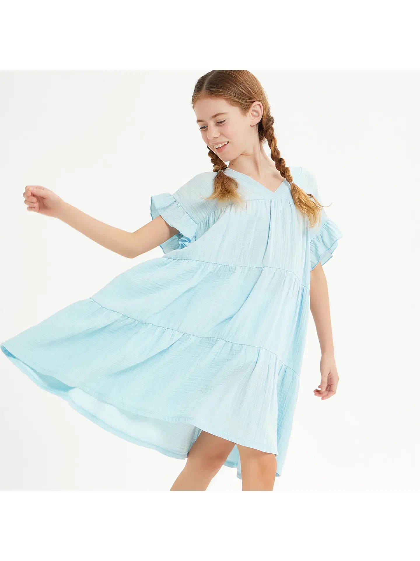 Good Girl Ruffle Sleeve Tiered Gauze Dress