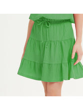 Load image into Gallery viewer, Good Girl Crinkle Texture Tiered Skirt and Elastic Waisted Top Set - Green
