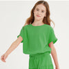 Good Girl Crinkle Texture Tiered Skirt and Elastic Waisted Top Set - Green