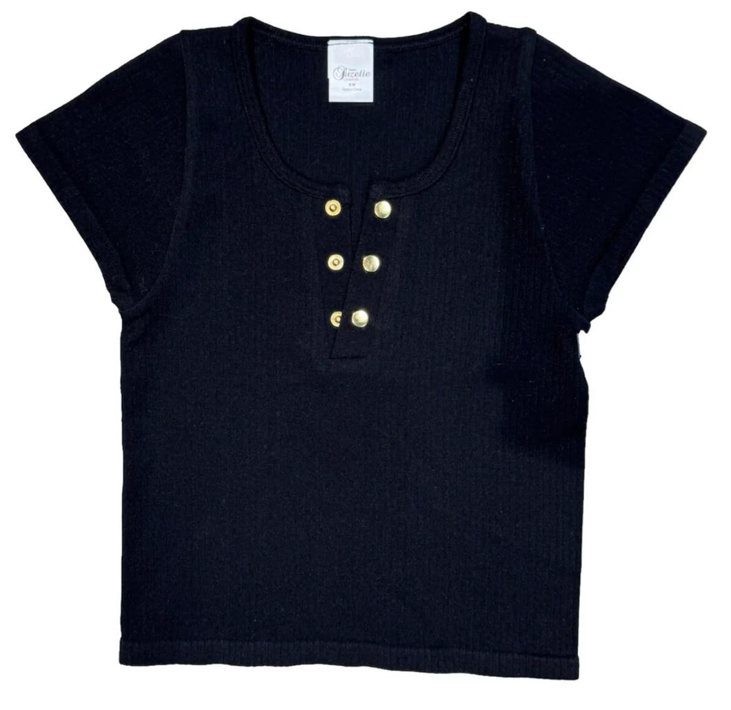 Suzette Seamless Rib Cap Sleeve Shirt - Black