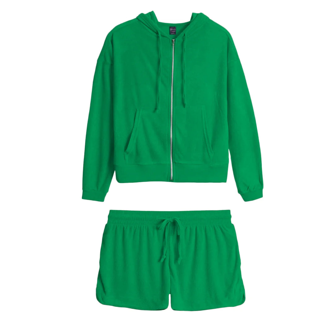 Suzette French Terry Zip Jacket and Short Set - Green