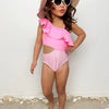 Mia Belle Girls Blush and Splash Pink Cut-out Swimsuit