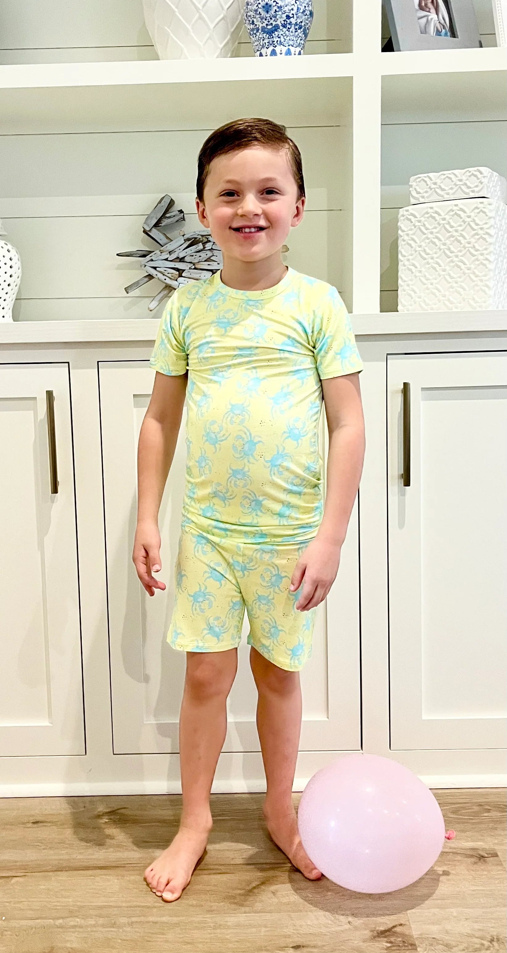 Yellow/Blue Crab Two Piece PJ Short Set