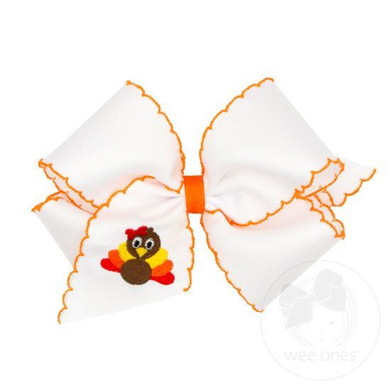 Wee Ones Medium Moonstitch Embroidered Turkey Bow