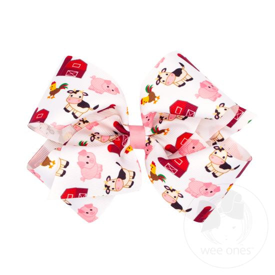 Wee Ones Medium Farm-themed Barnyard Animals Printed Bow