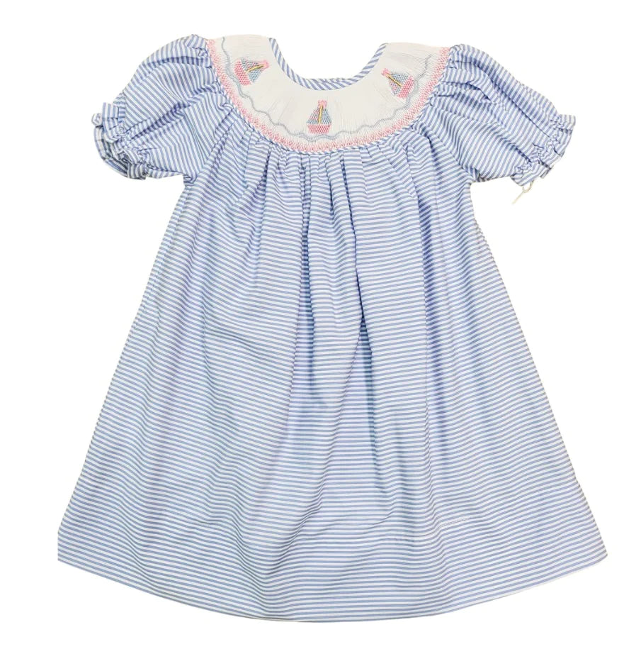 Sweet Dreams Blue Stripe Smocked Sailboat Dress