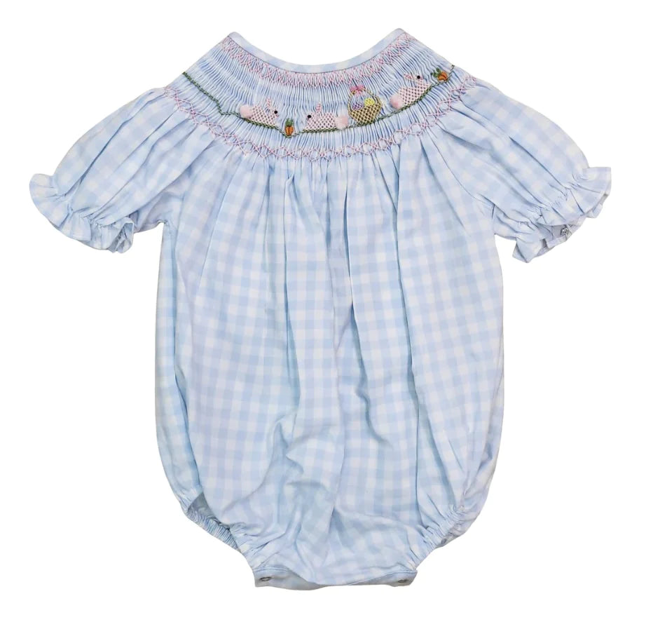 Sweet Dreams Blue Gingham Bunny & Basket Smocked