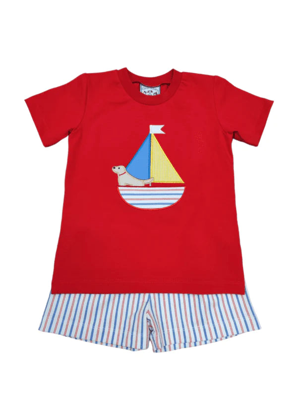 Three Sisters Sail Away Applique Boys Short Set