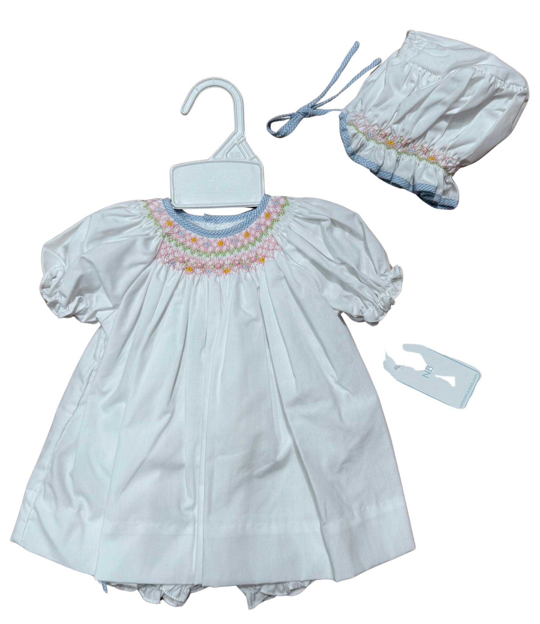 Hand Smocked Bloomer Dress Set With Hat