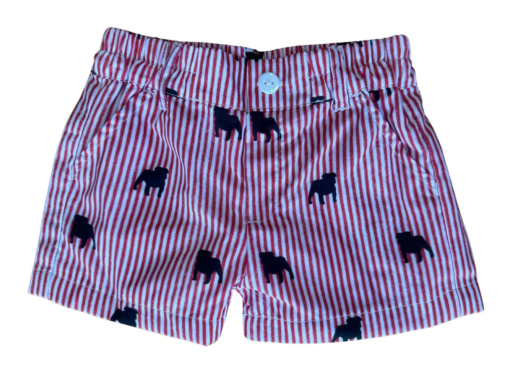 Boy’s Red & White Stripe Standing Bulldog Shorts