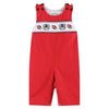 Lil Cactus Red & Black Bulldog & Football Smocked Overalls