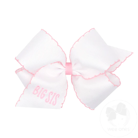 Wee Ones King Light Pink "Big Sis" Embroidered Bow