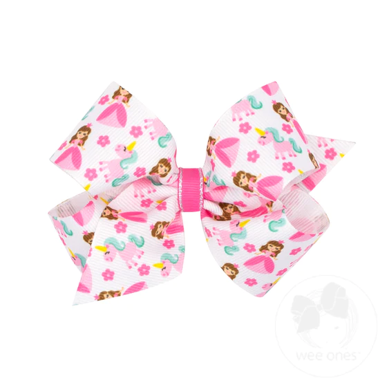 Wee Ones Medium Princess Inspired Unicorn Print Bow