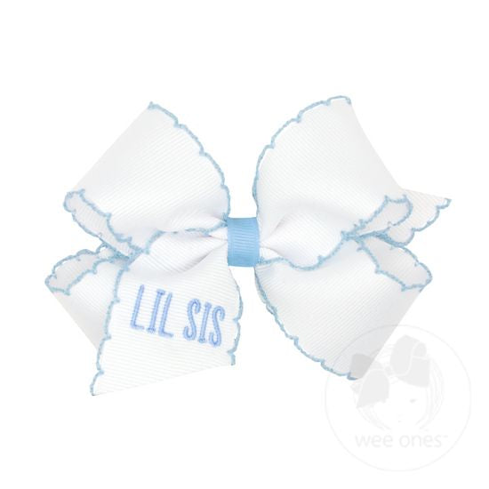 Wee Ones Medium Light Blue "Lil Sis" Embroidered Bow