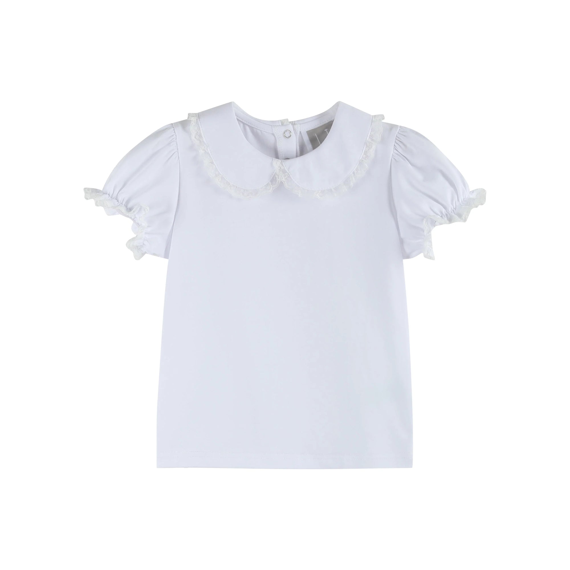 Lil Cactus White Lace Collared Girls Short Bubble Sleeve Top