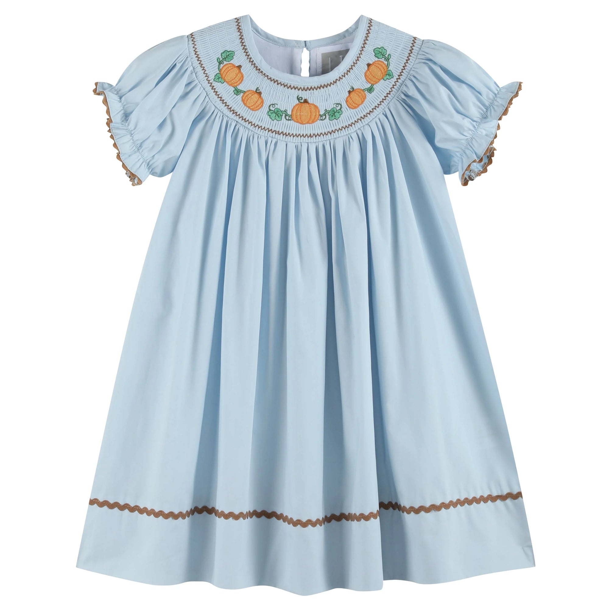 Lil Cactus Blue Pumpkin Gingham Smocked Bishop Dress